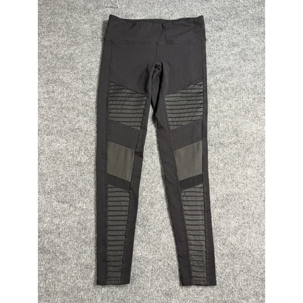 Alo High‑Waist Moto Leggings – Estimated Size Small – Black – Moto Ribbed Panels